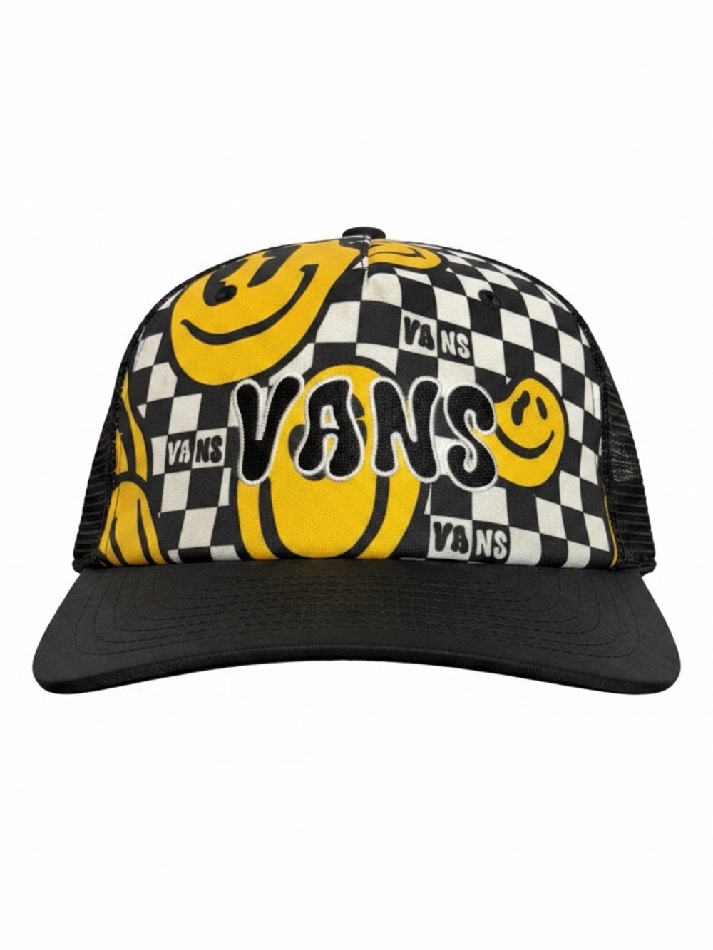 Vans Black & Yellow Checkerboard Smiley Trucker Hat